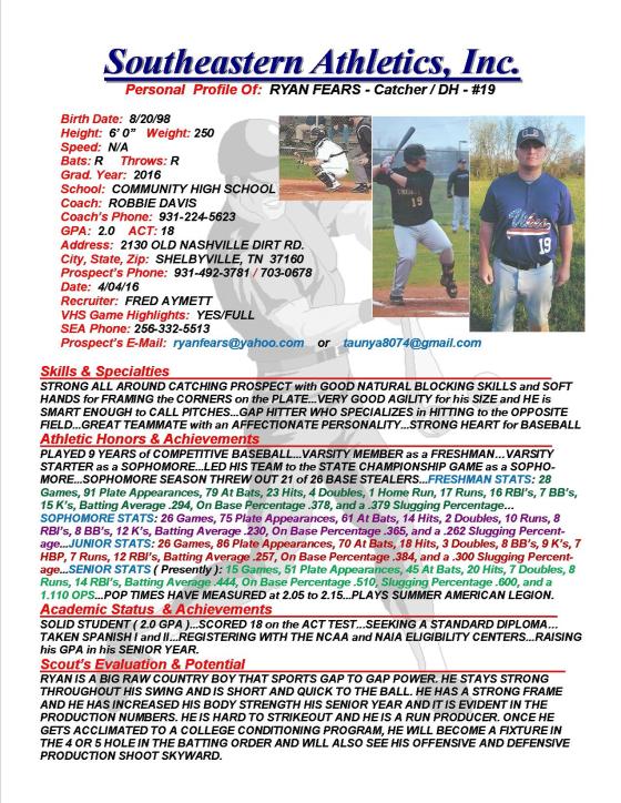 16 FEARS, RYAN BB fa