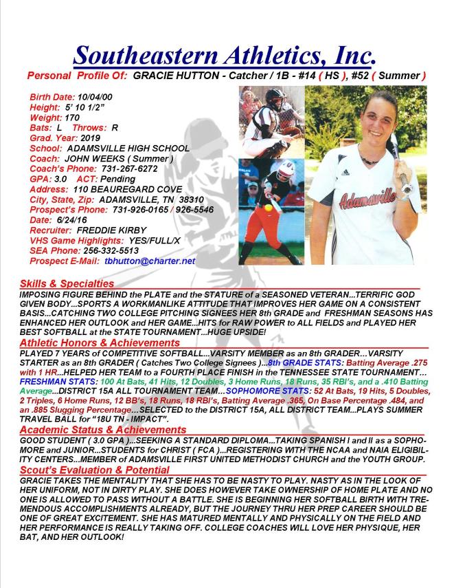 19 HUTTON, GRACIE SB k