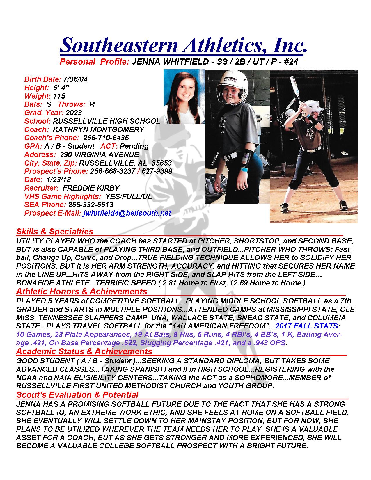 23 WHITFIELD, JENNA SB k