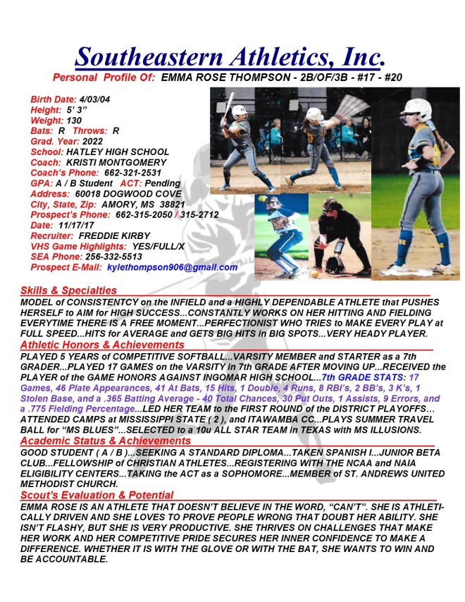 22 THOMPSON, EMMA ROSE SB k