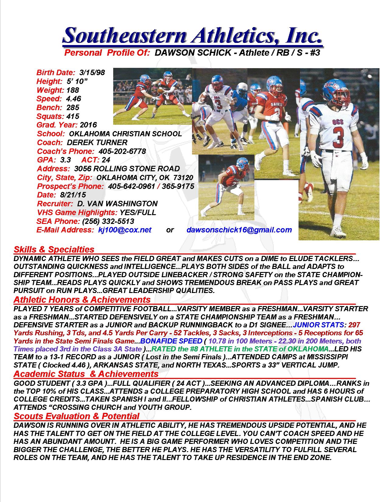 16 SCHICK, DAWSON FB dv