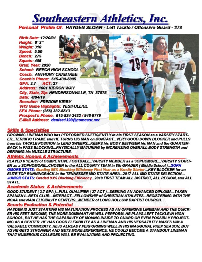 20 SLOAN, HAYDEN FB fa