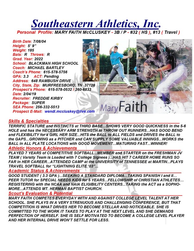 22 McCLUSKEY, MARY FAITH SB k