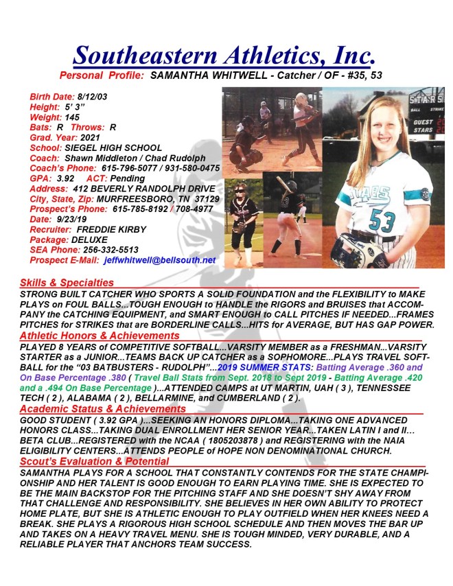 21 WHITWELL, SAMANTHA SB k